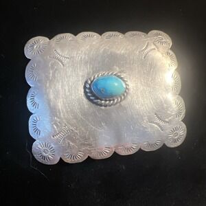 c1960's Vintage Navajo sterling silver hand stamped turquoise belt buckle
